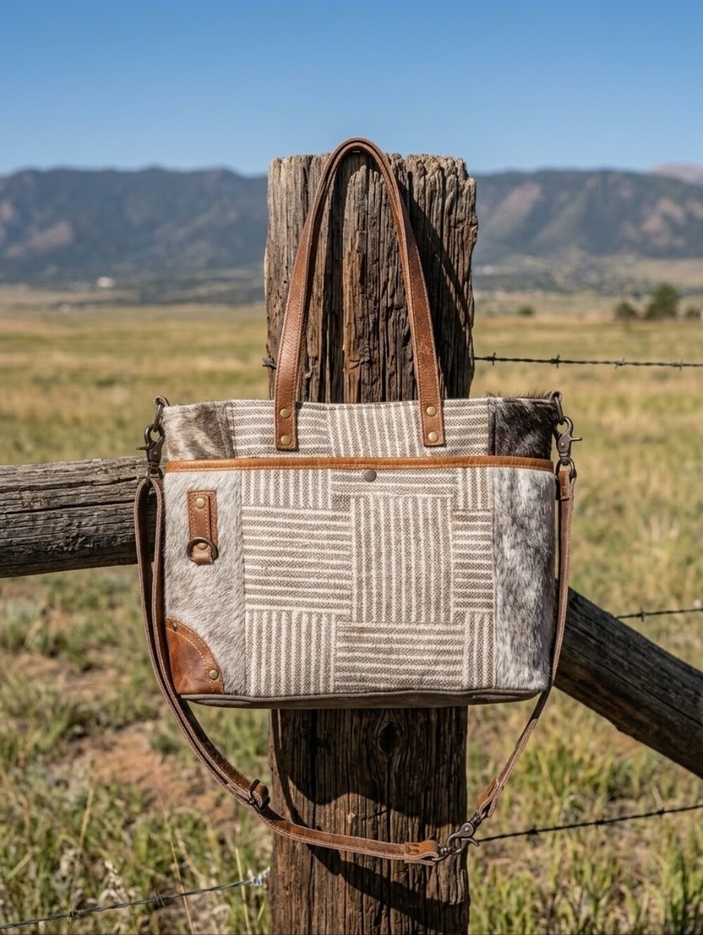 Myra Mystique Weekender Canvas Cowhide Tote Bag